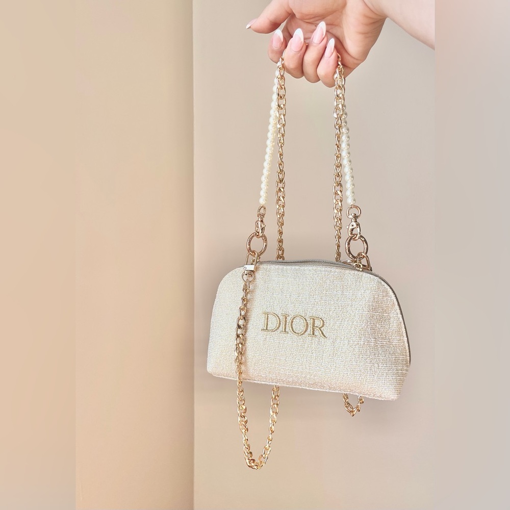 Dior Cream Mini-Pouchette w Pearl Strap